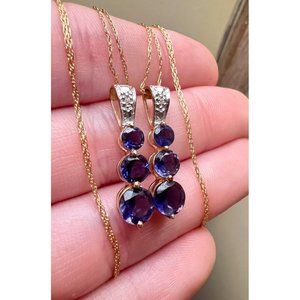 Solid 10k genuine Iolite/diamond matching necklaces-mommy/me